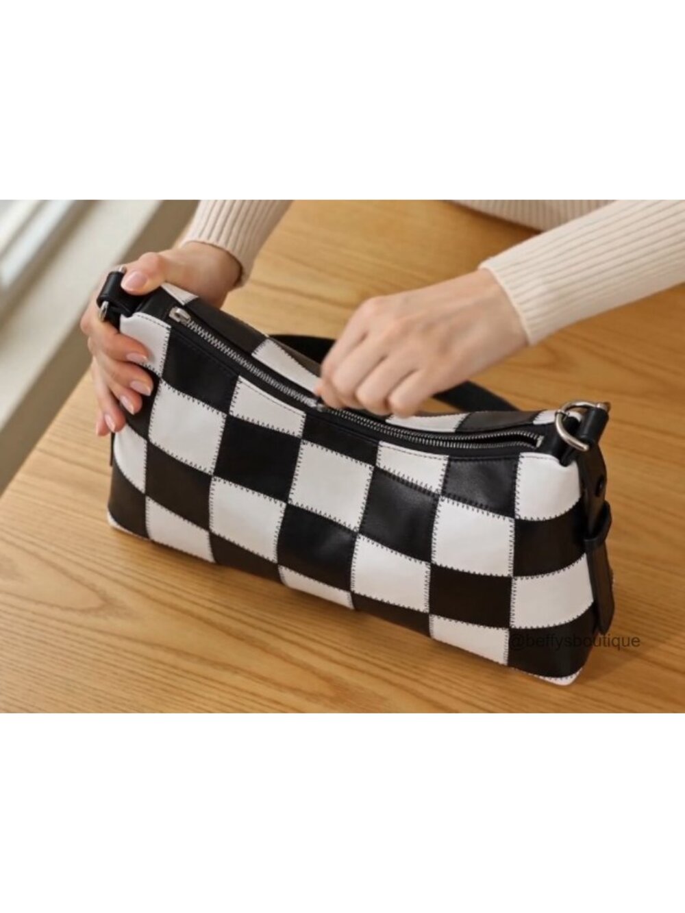 Large Vegan Leather Checkered Shoulder Bag Satchel Crossbody Purse